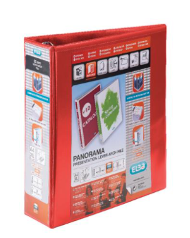 Elba Panorama 65mm 2 D-Ring Presentation Lever Arch File A4 Red (5 Pack) 